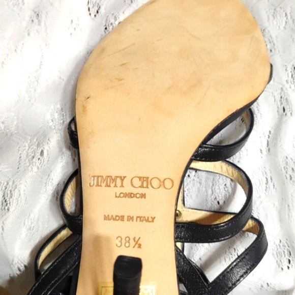 Authentic Jimmy Choo Black Leather Opaque Flower Cage Sandals - Picture 7 of 13